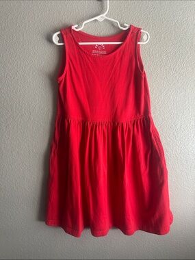 Primary Bright Red Sleeveless Cotton Casual Dress